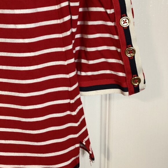 Talbots Womens Red White Strip T-Shirt 3/4 sleeves Size M Stretchy Casual Preppy - Picture 5 of 8